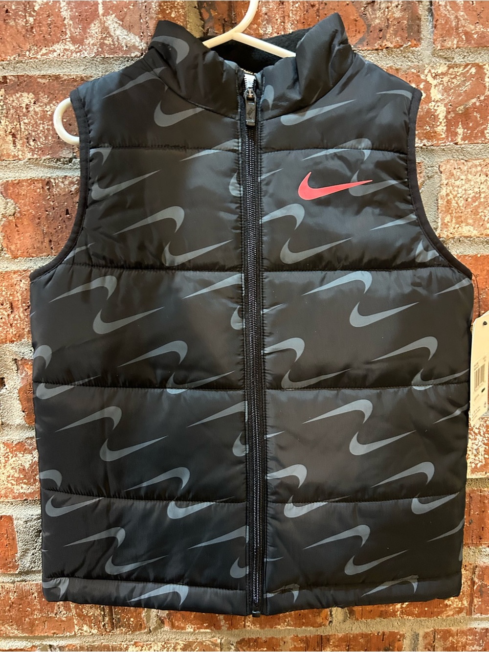 Nike Black Puffer Vest with Gray Swoosh Pattern and Red Logo size 6X NWT